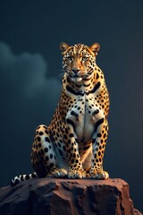 Fototapeta premium A majestic leopard perched on a rock, showcasing its stunning spotted coat.