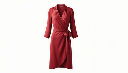 Elegant Red Wrap Dress Midi Length 34 Sleeve
