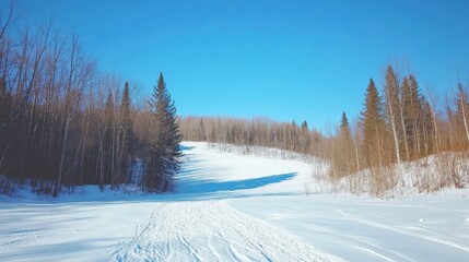 A snow covered hill with trees in the background