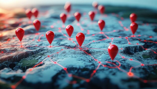 3D Mapping Network with Geolocation Pins and Spatial Data Connections for Geographic Information Systems