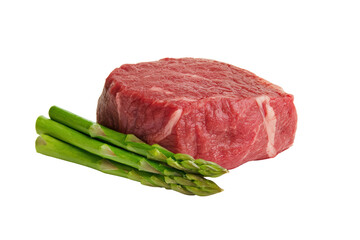 Fototapeta premium Fresh Beef Cut with Asparagus Stalks on White Background