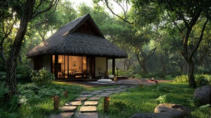 Tranquil Eco-Friendly Cottage Surrounded by Lush Green Forest and Natural Beauty for Serene Getaway