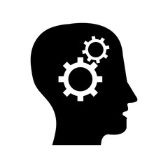 Head, gear, solution idea icon.vector simple flat black trendy style illustration for web and app..eps