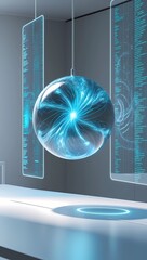 Futuristic AI Assistant in Minimalistic Workspace