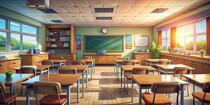 Back to School Classroom with Blackboards in Anime Style - Seamless Animated Background for Educational Content - Powered by Adobe
