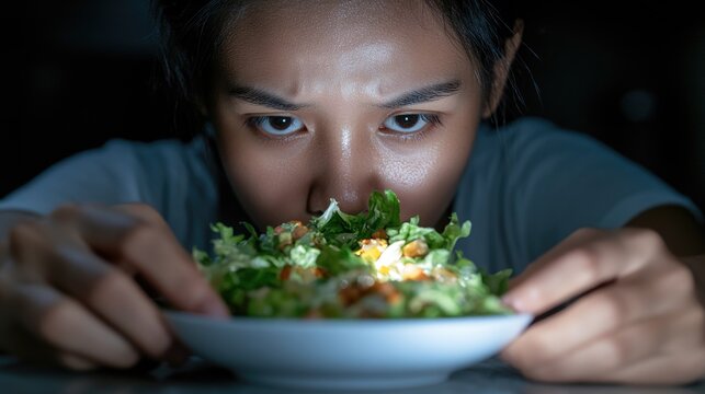 Nocturnal binge eating disorder, psychological condition marked by overeating during night, driven by emotional triggers, disrupting sleep patterns, leading to feelings of guilt, shame, poor health.