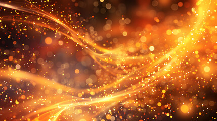 A vibrant abstract background with swirling golden lights and bokeh effects.