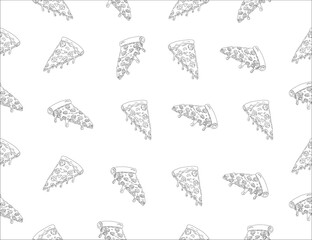 slice of pizza. Illustration of pizza. Pizza pattern background. Pizza Slices Pattern background. Pizza seamless pattern for restaurant packaging background. Junk food seamless pattern.