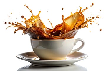 Coffee Splash, Isolated White Background,  High-Resolution Photo, Coffee Cup, Beverage Splash, Liquid Dynamics, Caffeine Burst