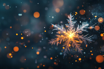Obraz premium Star-Shaped Ice Crystal Shimmering with Golden Glow and Frosty Textures