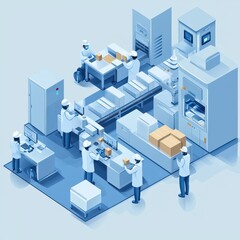 A group of people are working in a factory