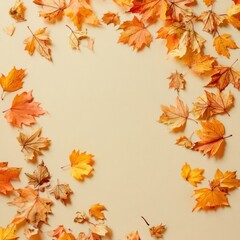 Vibrant Autumn Maple Leaves Falling on Cream Background