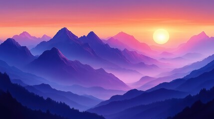 Fototapeta premium Majestic Mountain Range at Sunrise in Isometric View with Soft Lighting