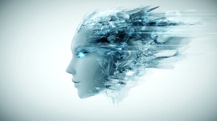Abstract Digital Head, Data Stream, Futuristic AI