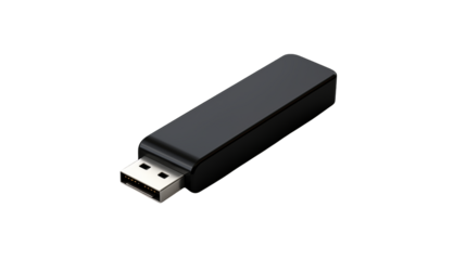 Sleek Black USB Flash Drive Mockup on a transparent  background