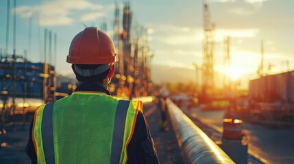 The sky is orange and the sun is setting