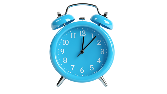 Blue Alarm Clock Time on a transparent  background