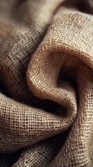 Fototapeta premium Folded burlap texture close-up, background light and shadow for rustic backdrop