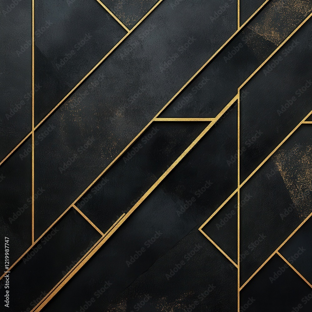 Poster elegant black and gold geometric abstract pattern with intersecting diagonal lines and shapes