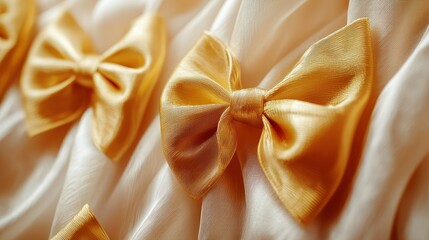 Gold bows on draped cream fabric