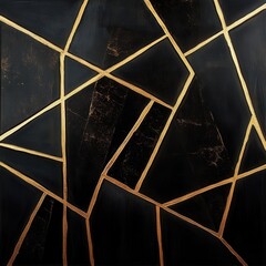 Striking Geometric Abstract Pattern with Intersecting Golden Lines and Contrasting Textures