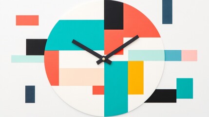 Abstract Geometric Wall Clock Design with Colorful Blocks