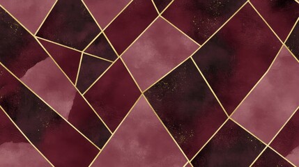 Abstract Geometric Watercolor Pattern Burgundy Gold