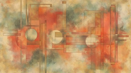 Fototapeta premium Abstract Geometric Watercolor Painting with Circles and Lines