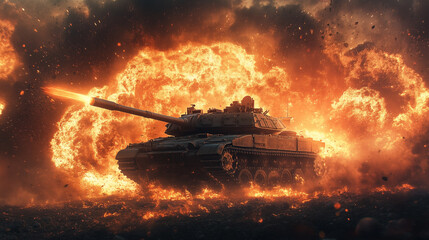 Fiery Tank In An Intense Battlefield