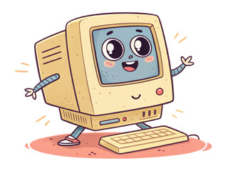 Naklejka premium robot with computer. computer, monitor, technology, screen, display, pc, illustration, vector, business, icon, equipment, television, digital, camera, old, tv, internet, office, robot, 3d, electronic,