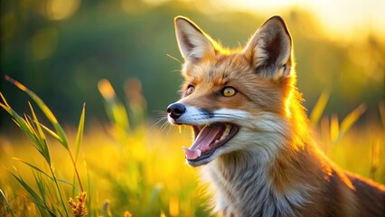 Majestic Fox Meadow Portrait: Open Mouth, Wildlife Photography, Animal Portrait