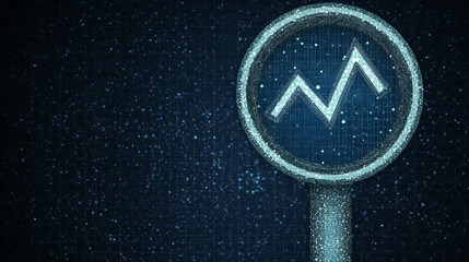 digital magnifying glass graph icon for data analysis with jagged line market trend visualization in business finance and cybersecurity monitoring