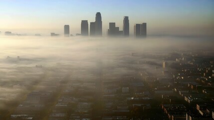 Fototapeta premium Foggy cityscape with a smoggy haze