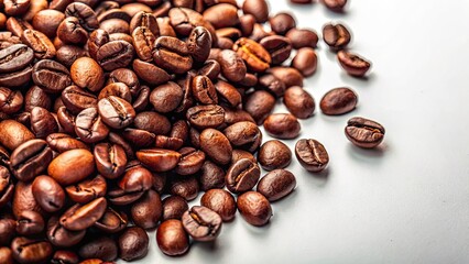 Naklejka premium Minimalist Roasted Coffee Beans on White Background - Perfect for Coffee Lovers, Food Photography, Minimalism, Organic, Natural, Fresh