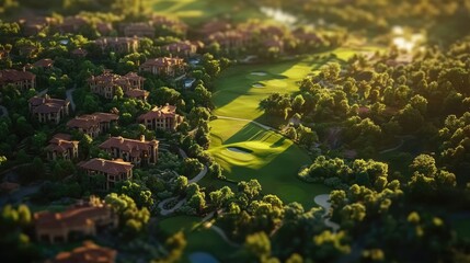 Aerial shot of a golf course surrounded by premium residential properties.