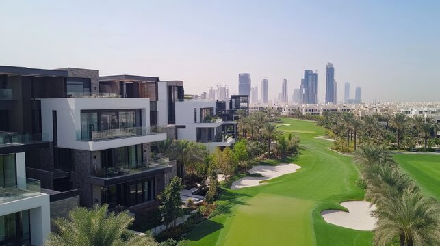 Aerial shot of a golf course surrounded by premium residential properties.