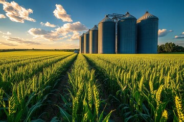 Massive Grain Storage Silos Dominating the Modern Agricultural Landscape with Precision and Efficiency