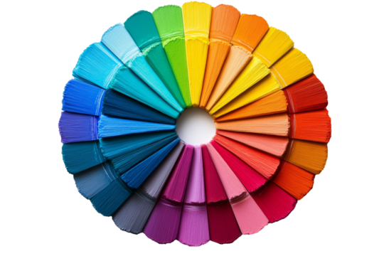 A circular arrangement of rainbow-colored fan-shaped materials, showcasing a striking and vibrant composition that emphasizes symmetry, vividness, and artistic creativity. Perfect for modern design 