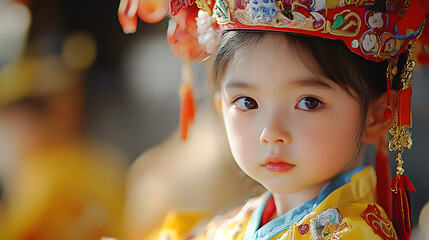A child wearing a traditional Chinese costume.