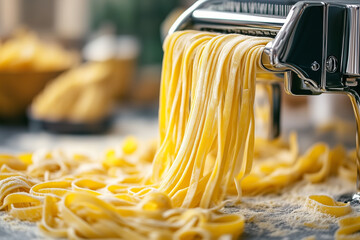 Fresh Tagliatelle Pasta Being Made With a Machine
