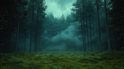 Ethereal Forest Mist - Tranquil 3D Render with Minimal Noise