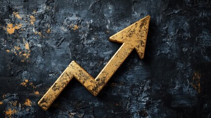 Golden Upward Arrow on Dark Minimalistic Background Representing Growth and Progress