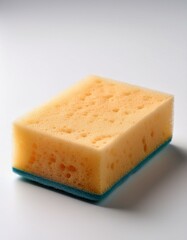 ホワイトの背景にひとつだけ置かれた洗濯用スポンジが、生活の中で欠かせない実用的なアイテムとして際立つ
