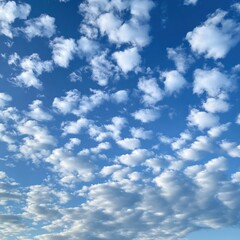 Obraz premium Expansive Blue Sky Filled with Fluffy White Clouds in a Serene and Picturesque Scenic Landscape