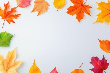 Autumn leaves in various colors on a white background for seasonal decor or nature themes