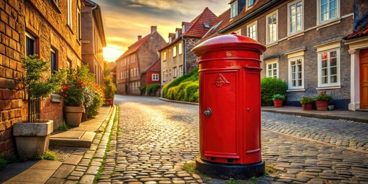 Danish Red Mailbox, Scandinavian Architecture, Postal Box Photography, Street Photography, Exterior Design, Vintage Postbox, Red Postbox, Denmark Architecture, Nordic Design,  European Postbox