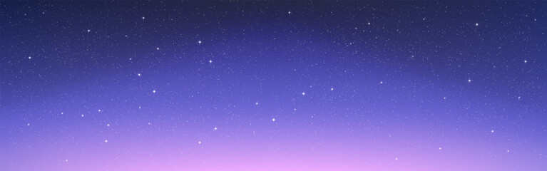Milky way wallpaper. Night beautiful sky with shining stars. Soft starry gradient. Outer space with light. Wide galaxy texture. Deep universe background. Vector illustration.