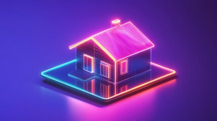 Digital mockup of a smart home with highlighted features on a tablet screen.