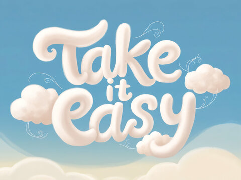 This illustration features a "Take it easy" message written with cloud shapes.