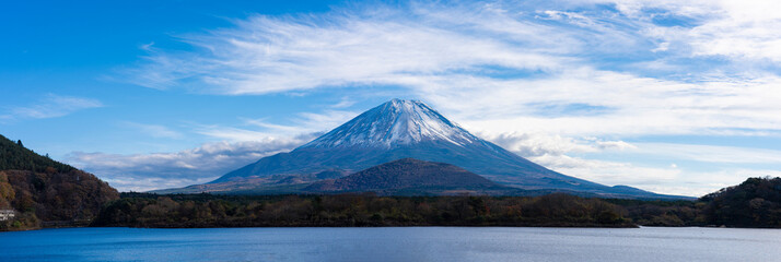 富士山と精進湖のパノラマ風景